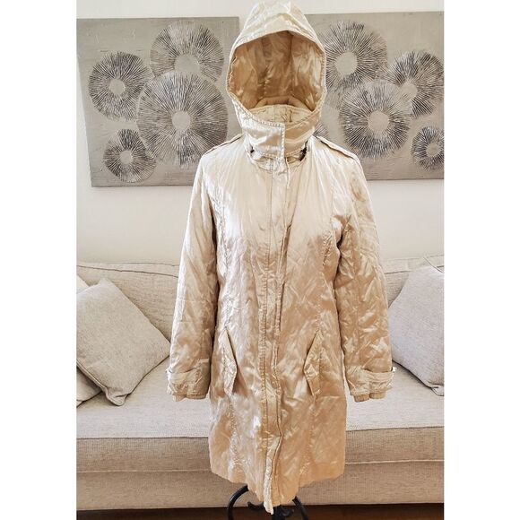 Pasha & Jo Champagne Long Hooded Medium-Weight Puffy Jacket size Small - Picture 1 of 12